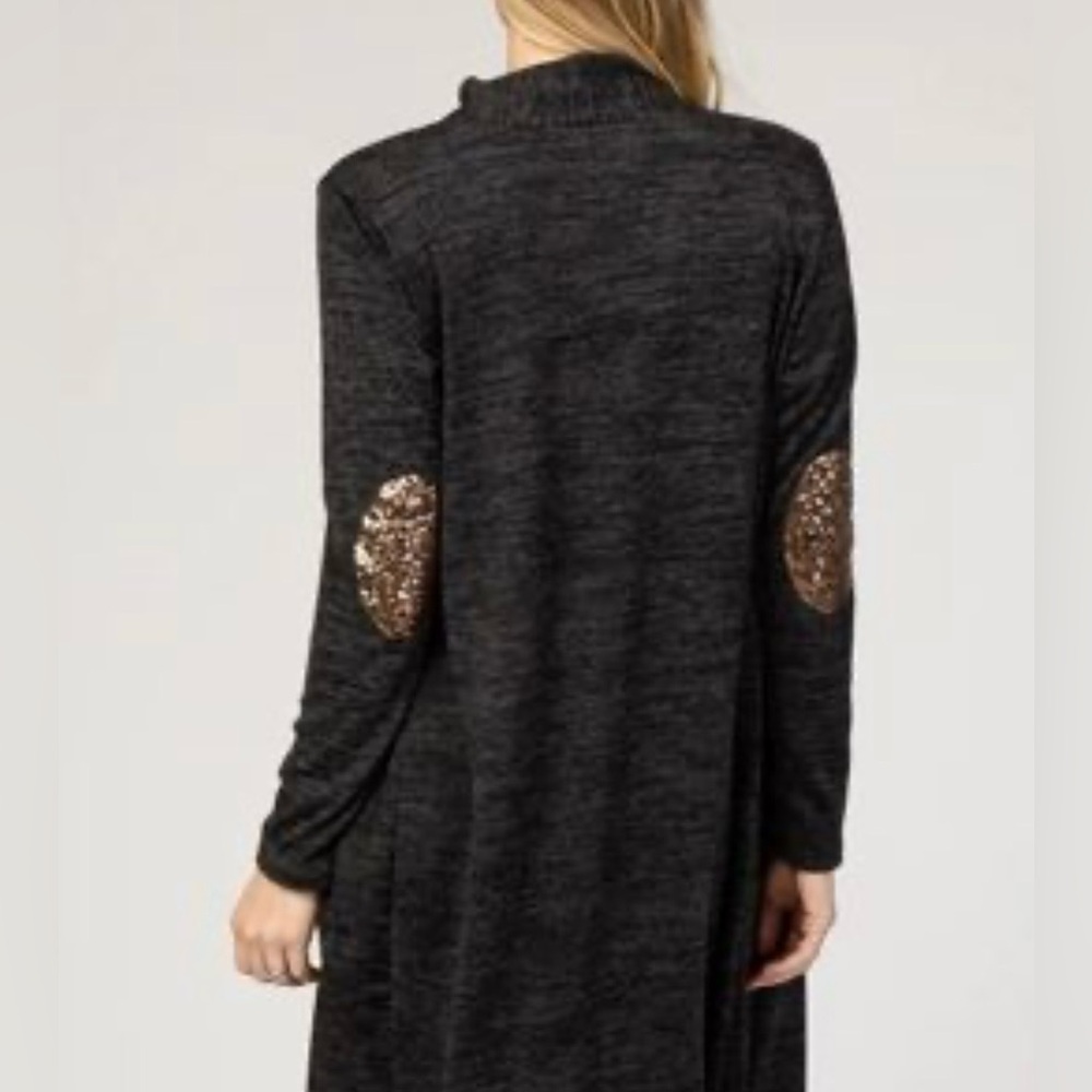 Style Rack Sequin Elbow Patch Open Front Cardigan Gray Size Large